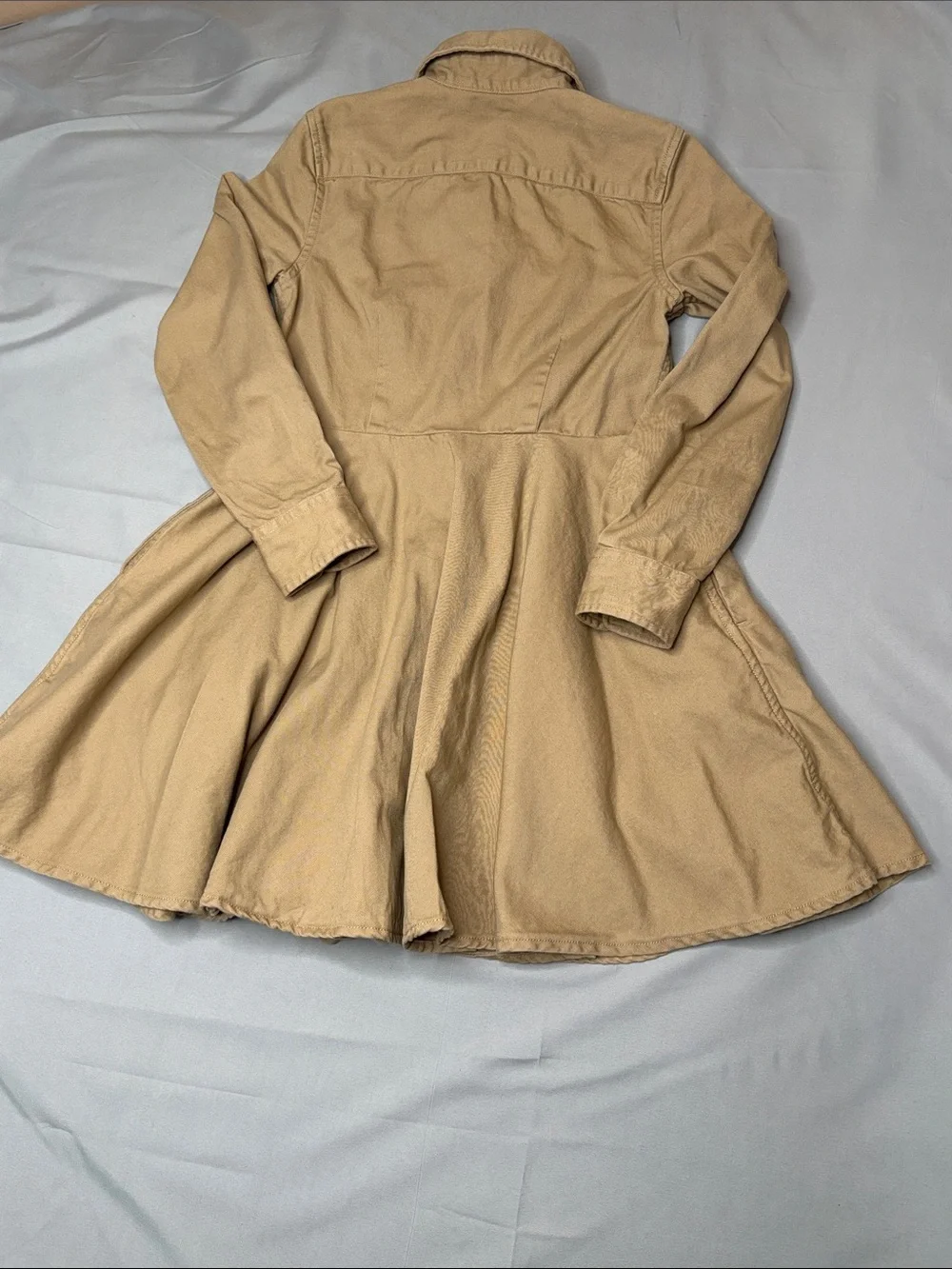 Polo Ralph Lauren Tan Khaki Button-Front Shirt Flare Dress Pony Pockets Size 7